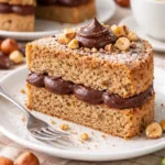 Dacquoise mit Schokoladenganache auf einem Teller serviert