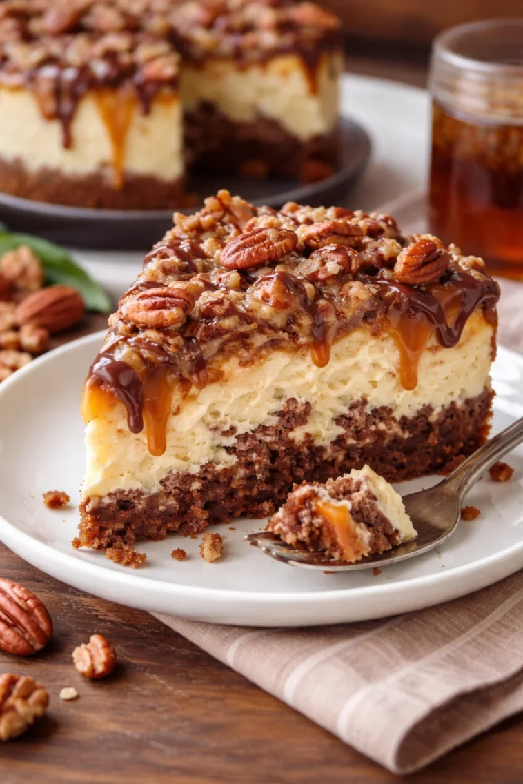 Dekadenter Schildkröten-Fudge-Käsekuchen mit Schokolade und Karamell