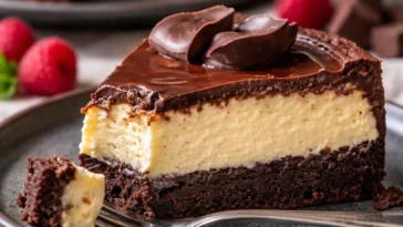 Leckerer Brownie-Käsekuchen mit Schokoladengeschmack und cremiger Käsekuchen-Schicht