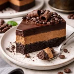 Dreischichtiger Schokoladen-Espresso-Cheesecake mit Schokoladenglasur und Espresso-Aromen