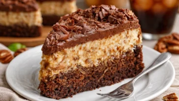 Einfache deutsche Schokoladenkäsetorte mit cremigem Käse und Schokolade