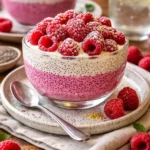 Einfache Himbeer-Chia-Pudding in einer Schüssel