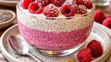 Einfache Himbeer-Chia-Pudding in einer Schüssel