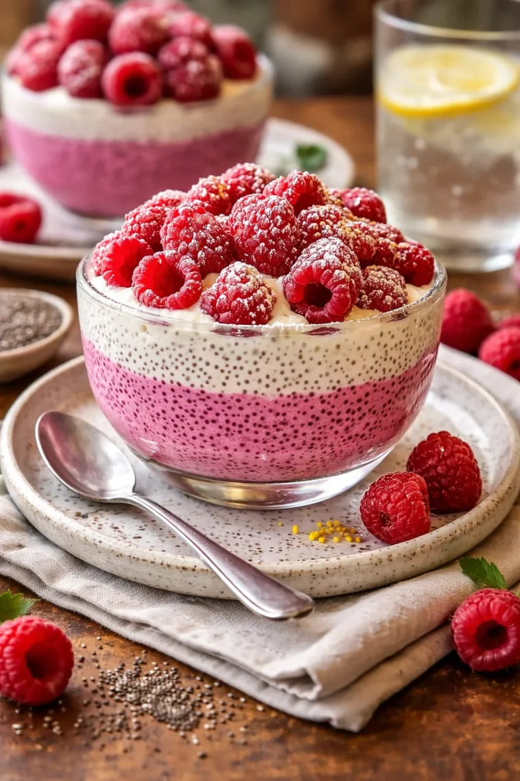 Einfache Himbeer-Chia-Pudding in einer Schüssel