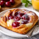 Einfache Kirschen-Käse-Danish mit saftigen Kirschen und frischem Käse