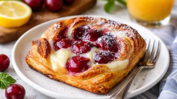 Einfache Kirschen-Käse-Danish mit saftigen Kirschen und frischem Käse