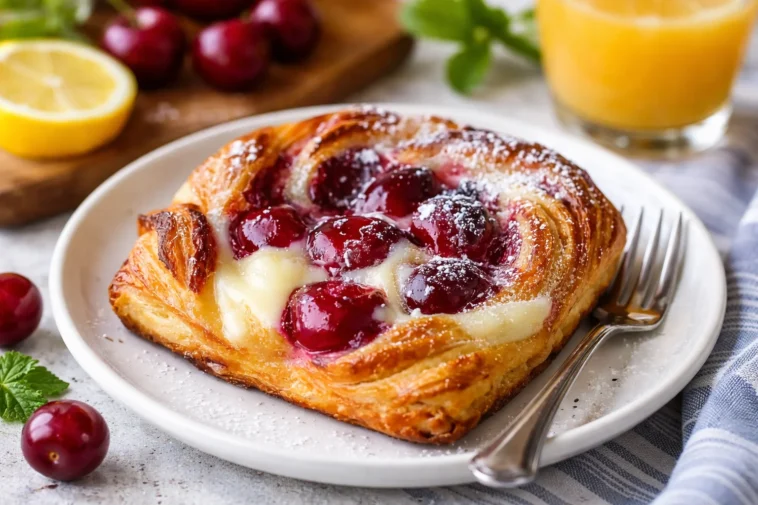 Einfache Kirschen-Käse-Danish mit saftigen Kirschen und frischem Käse