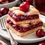 Einfache Kirschkuchenriegel auf einem Teller, bereit zum Genießen.