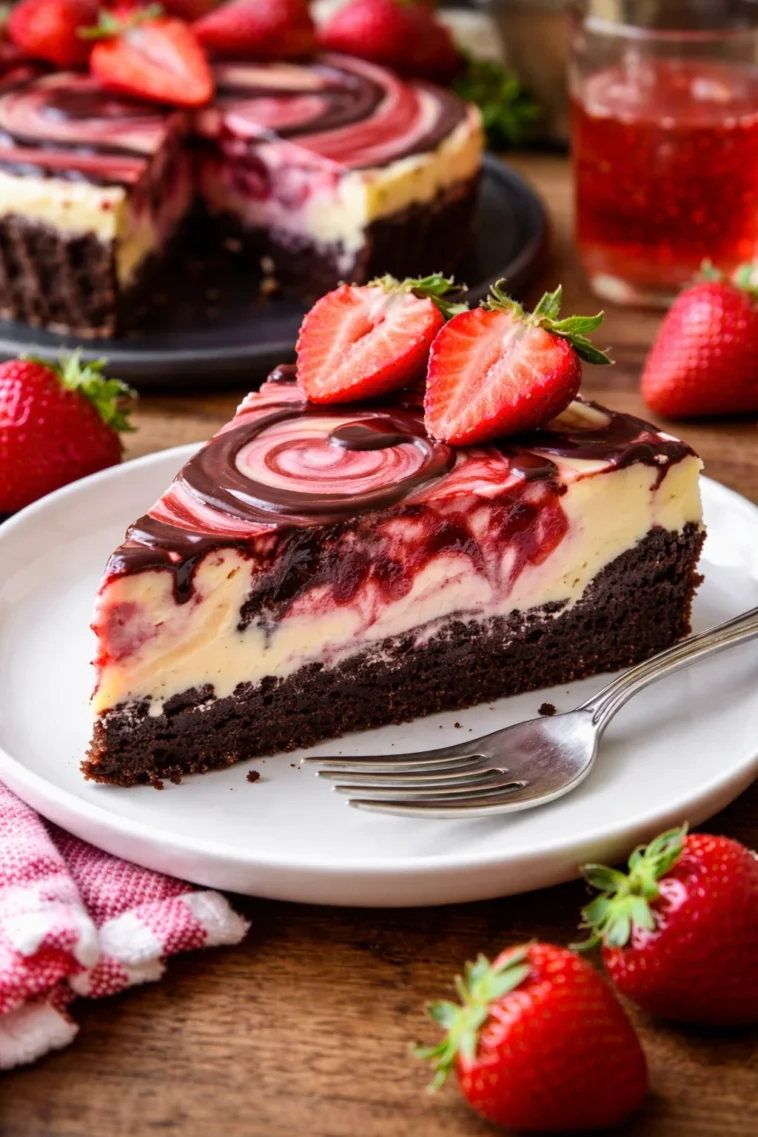 Leckerer Schokoladen-Erdbeer-Wirbel-Käsekuchen aus einfachem Rezept