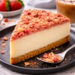 Erdbeer Crunch Käsekuchen mit frischen Erdbeeren und knusprigem Topping