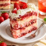 Leckerer Erdbeer-Erdbeben-Kuchen mit frischen Erdbeeren und sahniger Füllung