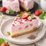 Erdbeer-Joghurt-Torte mit frischen Erdbeeren und Joghurt-Creme auf einem Schokoladenboden