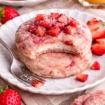 Luftige Erdbeer-Käsekuchen-Kekse auf einem Plattenteller