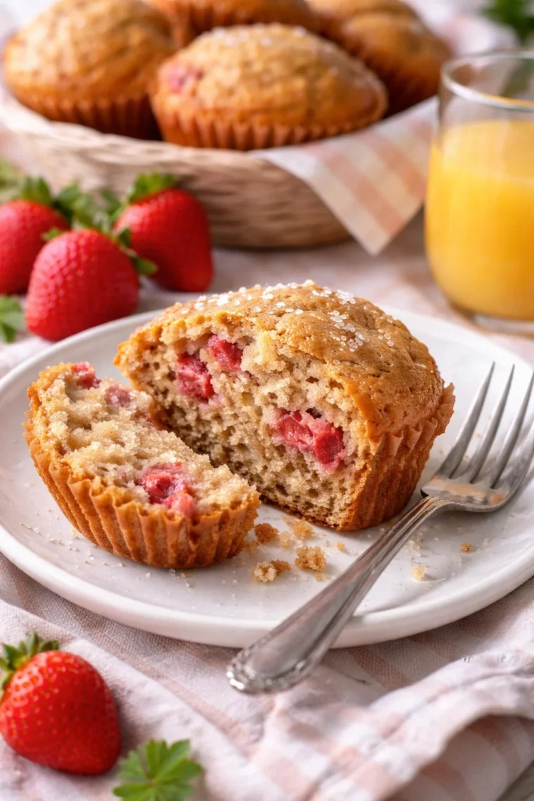 Erdbeer-Sauerteig-Muffins angeordnet auf einem Tisch
