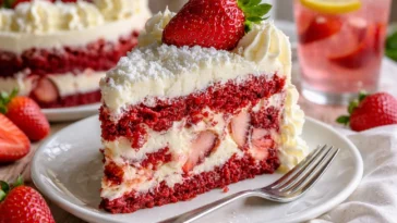 Erdbeerkäsekuchen-Erdbeben-Kuchen mit frischen Erdbeeren und cremiger Käsefüllung