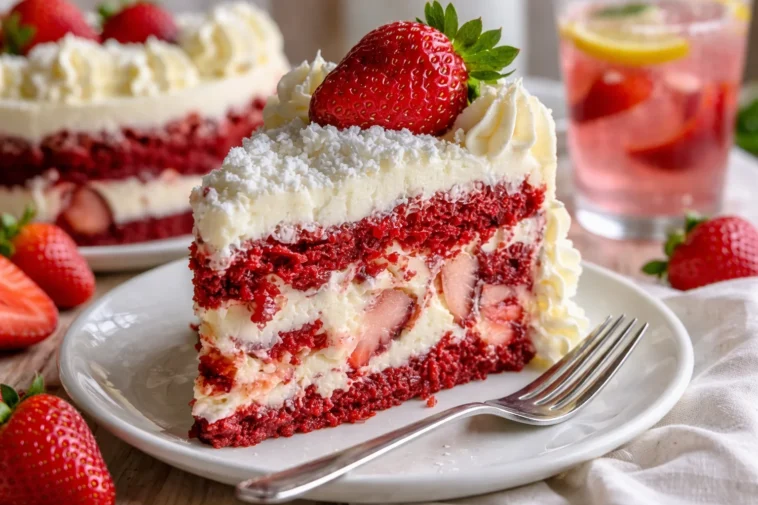 Erdbeerkäsekuchen-Erdbeben-Kuchen mit frischen Erdbeeren und cremiger Käsefüllung