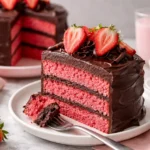 Erdbeerkuchen mit Schokoladenfrosting garniert mit frischen Erdbeeren