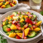 Erfrischender Mangosalat mit Limetten-Dressing auf einem Teller