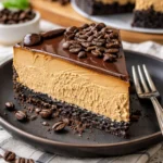 Leckerer Espresso-Käsekuchen auf einem Teller serviert