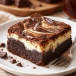 Frischkäse-Schokoladenbrownies auf einem Teller präsentiert