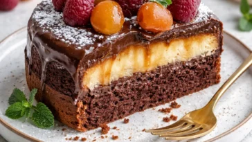 Gesalzener Karamell Schokoladenkuchen mit schokoladiger Glasur