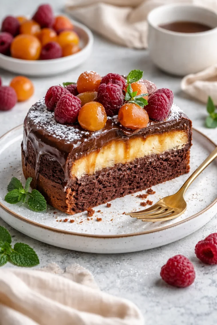 Gesalzener Karamell Schokoladenkuchen mit schokoladiger Glasur