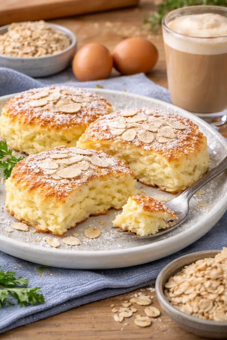 Gesunde Quark-Taler mit Haferflocken auf einem Teller