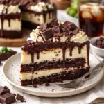 Hershey’s Schokoladenkuchen mit Frischkäsefrosting auf einem schönen Teller