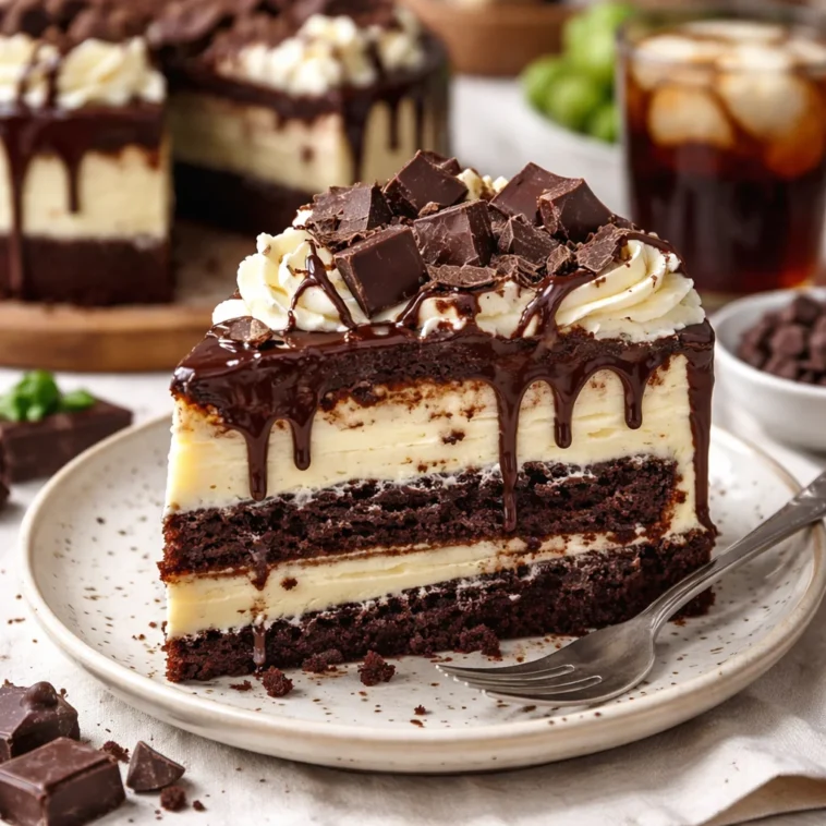 Hershey’s Schokoladenkuchen mit Frischkäsefrosting auf einem schönen Teller