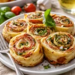 Leckere herzhafte italienische Pinwheels auf einem Teller serviert.