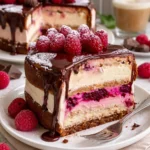 Himbeer Frischkäse Torte Schoko mit frischen Himbeeren und Schokoladenglasur