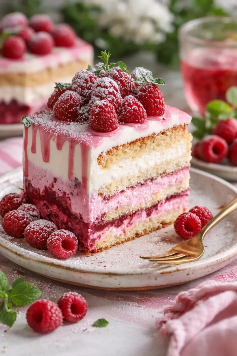 Leckere Himbeer-Joghurt-Torte mit frischen Himbeeren und cremigem Joghurt