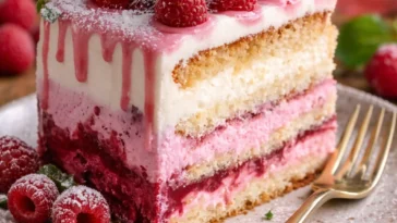 Leckere Himbeer-Joghurt-Torte mit frischen Himbeeren und Joghurteinlage