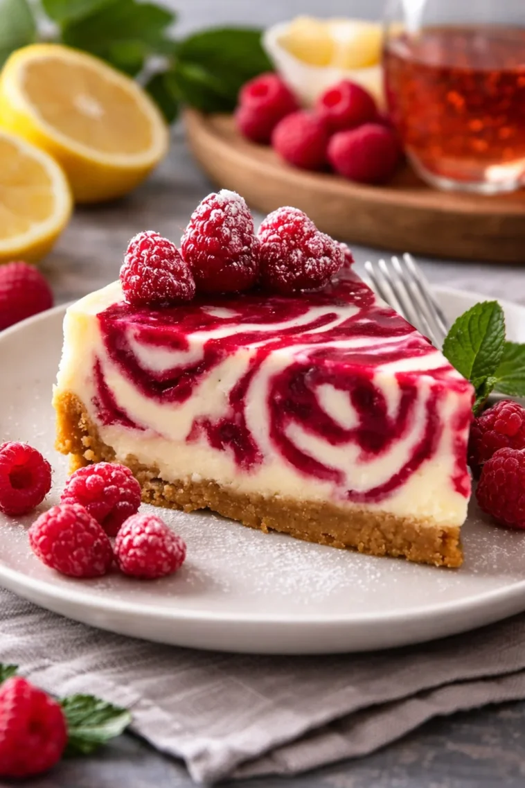 Himbeer Käsekuchen mit frischen Himbeeren und cremiger Käsefüllung