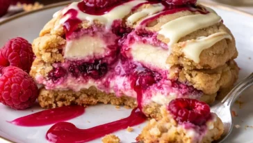 Himbeer-Käsekuchen-Plätzchen mit frischen Himbeeren und cremigem Käsekuchen-Füllung