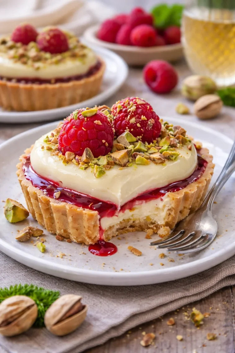Himbeer Weiße Schokolade Tartelettes auf einem eleganten Dessertteller