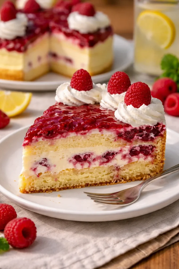 Leckere Himbeertorte mit Paradiescreme auf einem Teller