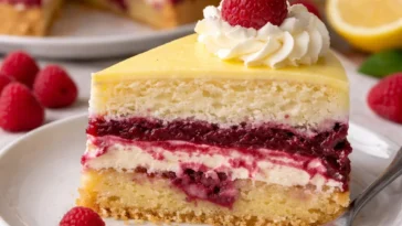 Himbeertorte mit Paradiescreme auf einem Teller