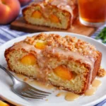 Sommersüßpechkuchen mit frischen Früchten und Sahne auf einem weißen Teller