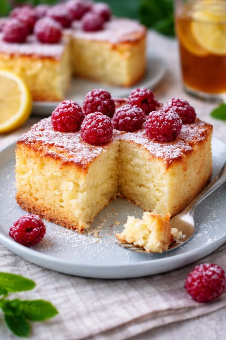 Joghurtkuchen ohne Mehl und Zucker auf einem Teller serviert