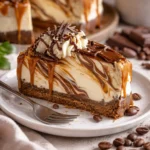 Karamell-Schokoladen-Kaffee-Käsekuchen auf einem Teller