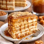 Saftiger Karamellkuchen mit einer goldbraunen Karamellglasur