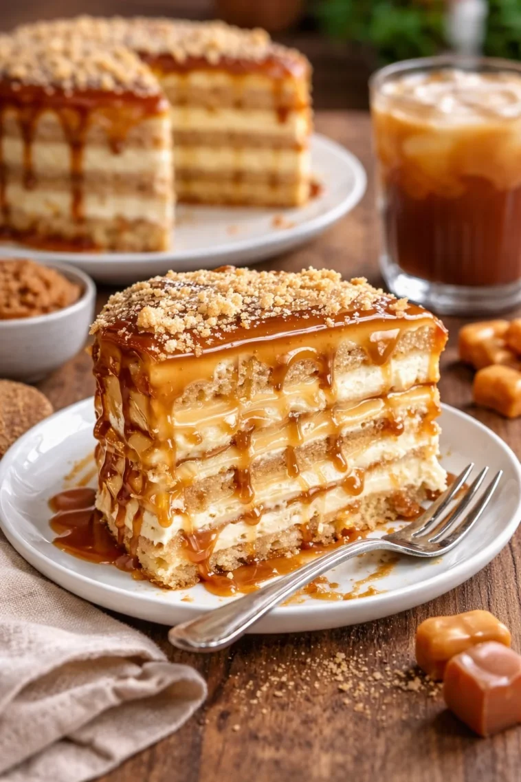 Saftiger Karamellkuchen mit einer goldbraunen Karamellglasur