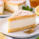 Dekorative Käse-Sahne-Torte auf einem Tisch präsentiert