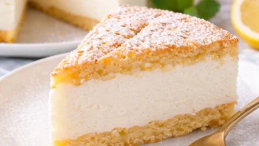 Dekorative Käse-Sahne-Torte auf einem Tisch präsentiert