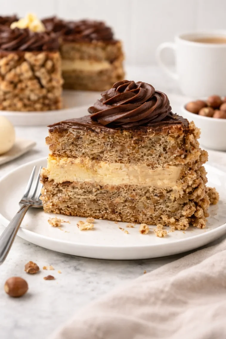 Kiewer Kuchen, ein köstliches ukrainisches Dessert mit Meringue und Nüssen