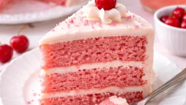 Kirsch-Layer-Torte mit verarbeiteten Kuchenteig auf einem Teller