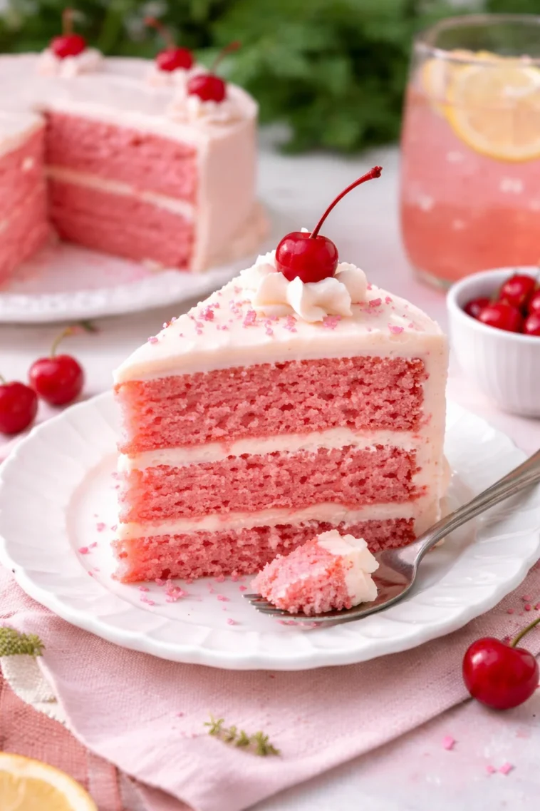 Kirsch-Layer-Torte mit verarbeiteten Kuchenteig auf einem Teller