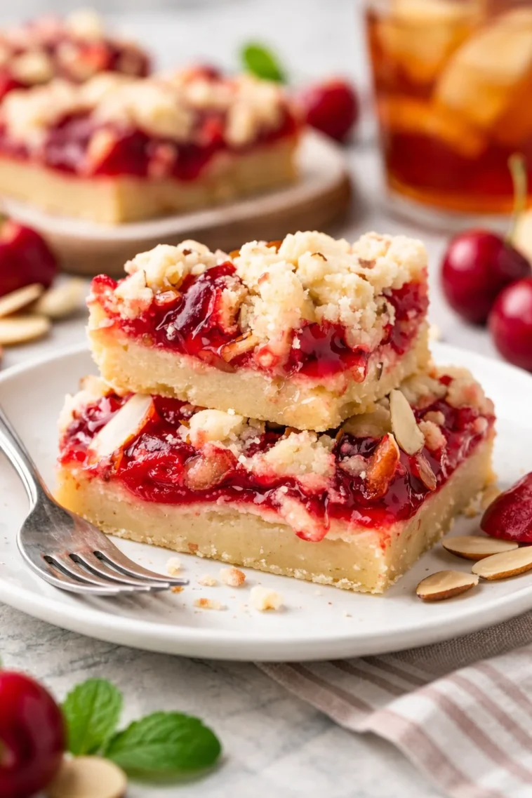 Hausgemachte Kirschkuchenriegel auf einem Teller