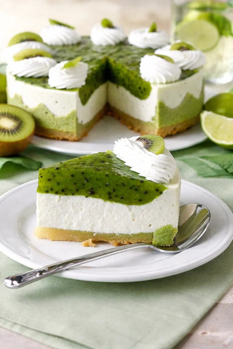 Frischer Kiwi Käsekuchen mit cremiger Füllung und fruchtigem Topping